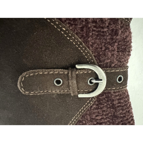 Aquatalia Mia Brown Suede Boots 9 Zip-Front Knit Cuff Low Wedge Heel Booties - Picture 11 of 16